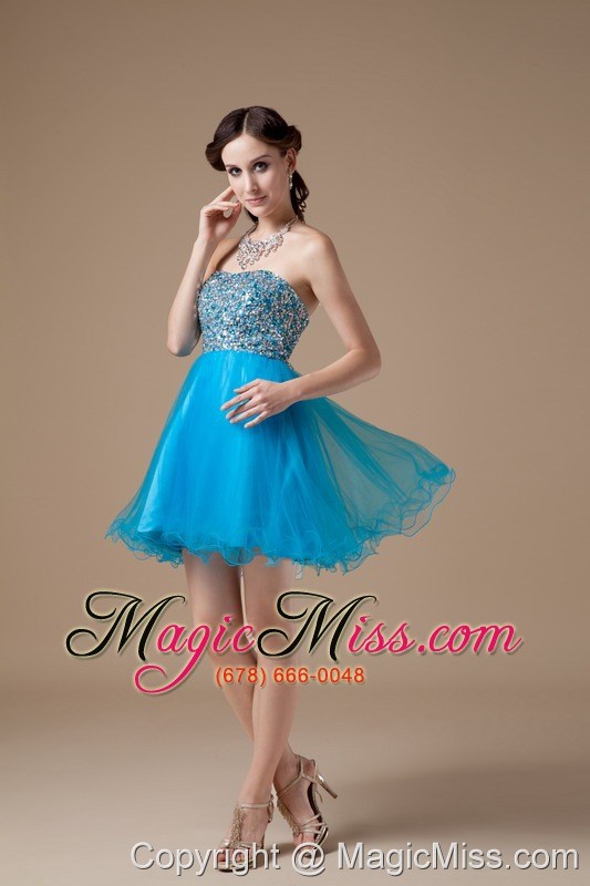 wholesale teal a-line strapless mini-length organza beading prom dress